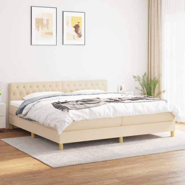 vidaXL Boxspringbett mit Matratze Creme 200x200 cm Stoff, Härtegrad: H2 [3140886]