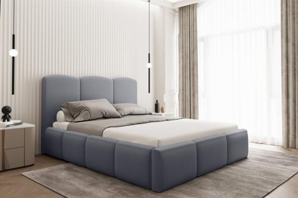 Polsterbett Doppelbett DUNIA in Stoff Opera Velvet Steel 140x200cm