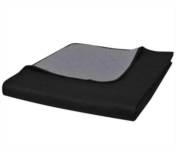 vidaXL Zweiseitige Tagesdecke Gesteppt Schwarz/Grau 230x260 cm