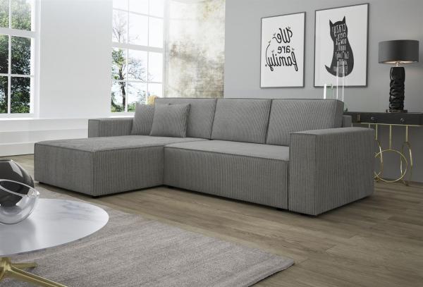 Ecksofa Schlafsofa Sofa CONOR PREMIUM Stoff Poso Hellgrau Ottomane Links