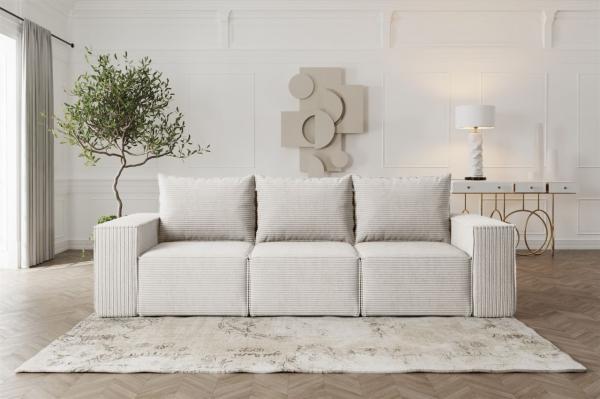 Sofa Designersofa ESTELLE 3-Sitzer mit Schlaffunktion in Stoff Poso Creme