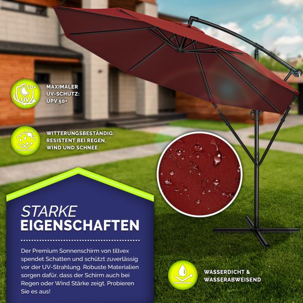 tillvex Sonnenschirm Rot Ø 350 cm Ampelschirm Gartenschirm Marktschirm Kurbel Balkon Alu Neigbar Bild 2