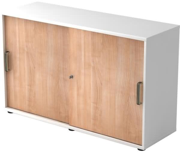 Schiebetürschrank 2 Ordnerhöhen, 120cm SG Weiß / Nussbaum