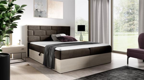 Boxspringbett Bett BEILA 140x200cm Nordic Teak Stoff Braun inkl. Bettkasten