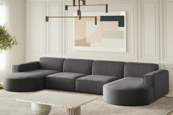 Wohnlandschaft U-Form Sofa PALMA XL in Stoff Opera Velvet Steel