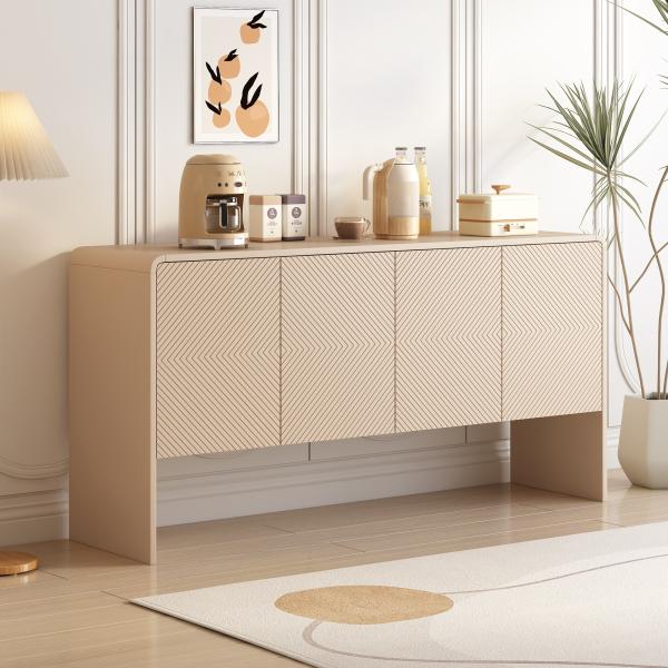 Merax Minimalistischer Stil Großer Stauraum Sideboard mit 4 Türen und Rückstoßvorrichtung für Wohnzimmer und Eingangsbereich (Aprikosencreme)