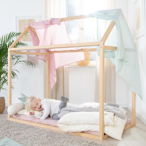 roba Nachhaltiges Montessori Hausbett 70 x 140 cm - Kinderbett aus FSC zertifiziertem Massivholz - Ab 12 Monate - Bambus natur