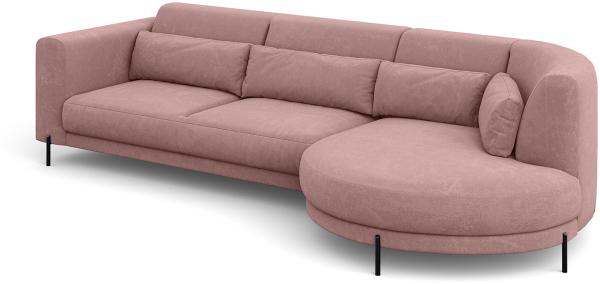 MEBLINI Ecksofa mit Kissen und Metallbeinen - Abgerundetes Sofa - Couch L-Form - Eckcouch - Wohnlandschaft - BOBBY - 319x159x89cm Rechts - Rosa Samt