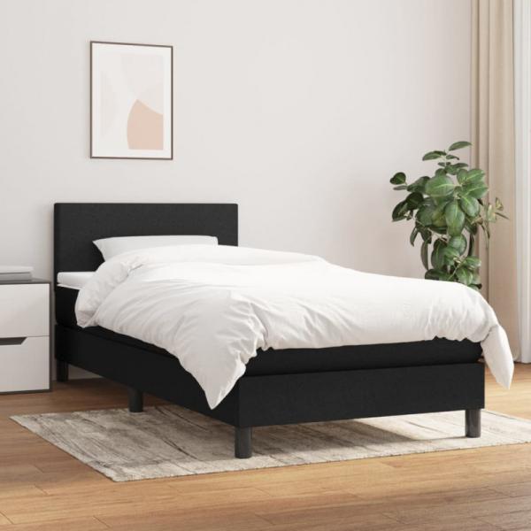 Boxspringbett mit Matratze Schwarz 90x190 cm Stoff (Farbe: Schwarz)