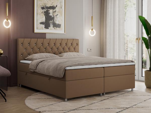 Boxspringbett Doppelbett Polsterbett Kunstlederbett mit Bettkasten - ROMA - 120x200cm - Braun Kunstleder - H3