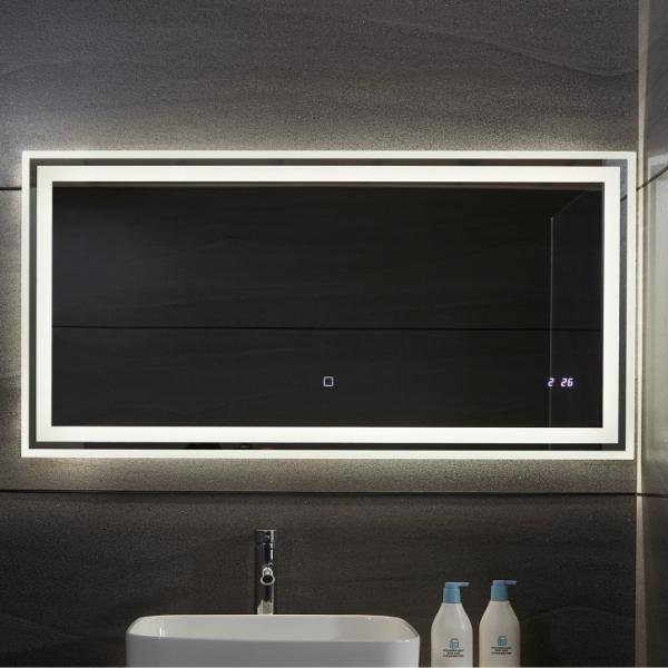 Aquamarin® LED-Badspiegel Beschlagfrei, Dimmbar, Energiesparend & Digitaluhr/Datum, 3000-7000K, 120 x 60 cm