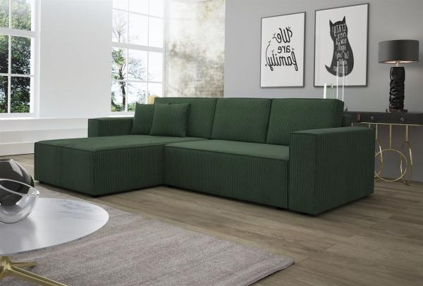 Ecksofa Schlafsofa Sofa CONOR PREMIUM Stoff Poso Dunkelgrün Ottomane Links