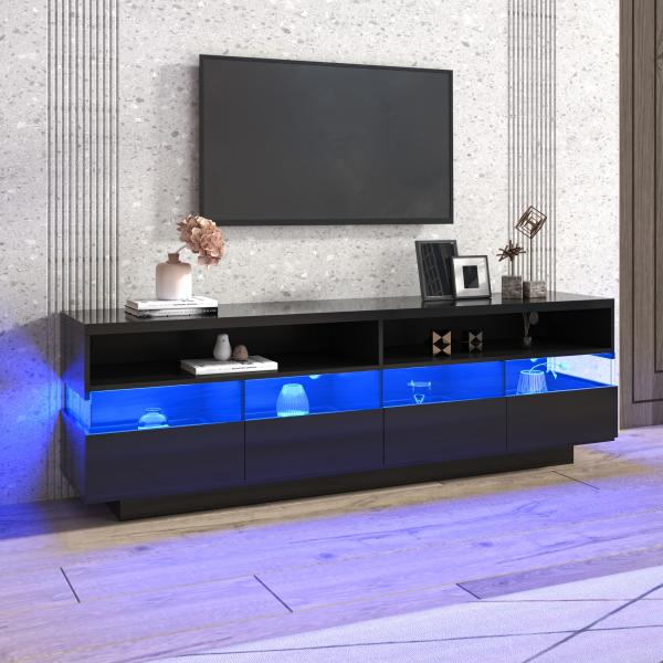 Merax Lowboard mit Nischen und Schubladen, TV-Schrank hochglanz mit LED, TV-Board, TV-Ständer, B:173,5cm, Schwarz