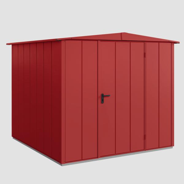 Hörmann Ecostar Aktionsangebot Metall-Gerätehaus Elegant mit Satteldach Typ 2, 238 x 238 cm , purpurrot, 5,7 m²,1-flüglige Tür