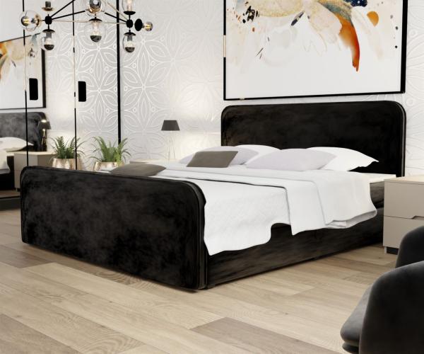 Boxspringbett Schlafzimmerbett MABEL 140x200cm Stoff Opera Velvet Schwarz