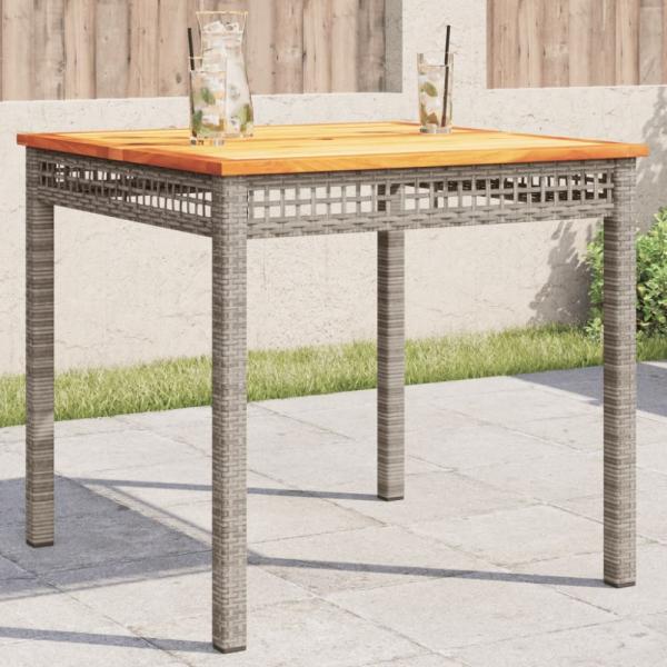 vidaXL Gartentisch Grau 80x80x75 cm Poly Rattan Akazienholz