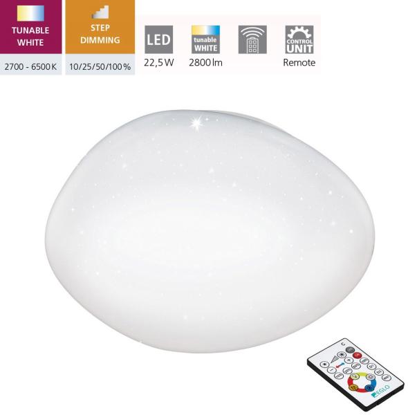 Eglo 97577 LED Deckenleuchte SILERAS mit Kristallen weiß 2700 - 6500K 20,5W Ø45cm H:8,5cm