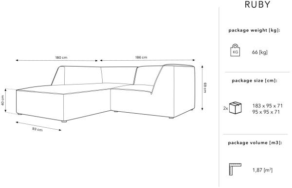 Micadoni 3-Sitzer Samtstoff Modular Ecke rechts Sofa Ruby | Bezug Dark Grey | Beinfarbe Black Plastic Bild 6