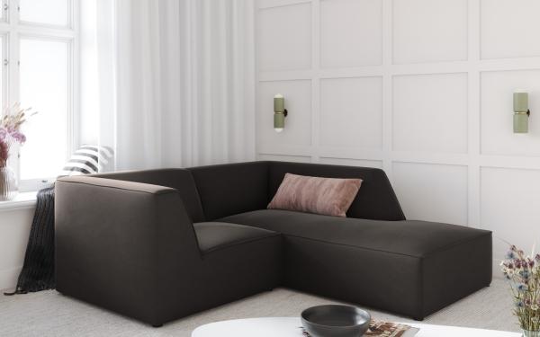 Micadoni 3-Sitzer Samtstoff Modular Ecke rechts Sofa Ruby | Bezug Dark Grey | Beinfarbe Black Plastic Bild 5