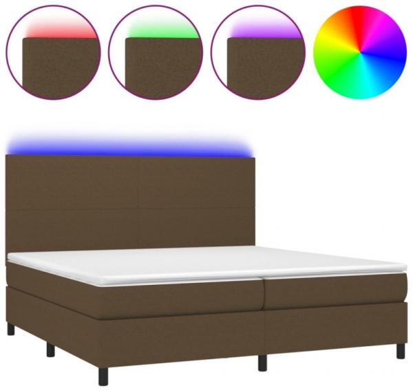 vidaXL Boxspringbett mit Matratze & LED Stoff Dunkelbraun 200 x 200 cm, Härtegrad: H2 [3134744]