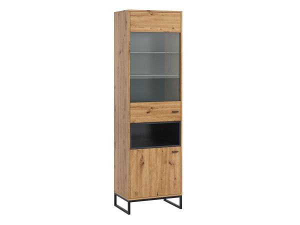 Vitrine Olier WIT60 OL09, ohne Beleuchtung, Farbe: Artisan Eiche / Artisan Eiche + Schwarz Matt