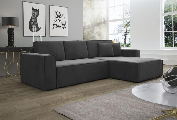 Ecksofa Schlafsofa Sofa CONOR PREMIUM Stoff Kronos Steel Morengo Ottomane Rechts