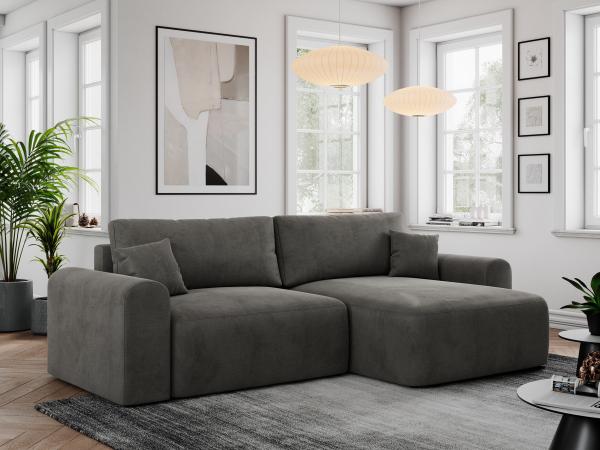 Ecksofa L-form, Couch mit Schlaffunktion und Bettkaste - NELSON - Dunkelgrau Velours