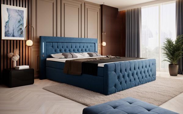 Boxspringbett Elegance mit LED, USB und Stauraum 180x200 Blau H2