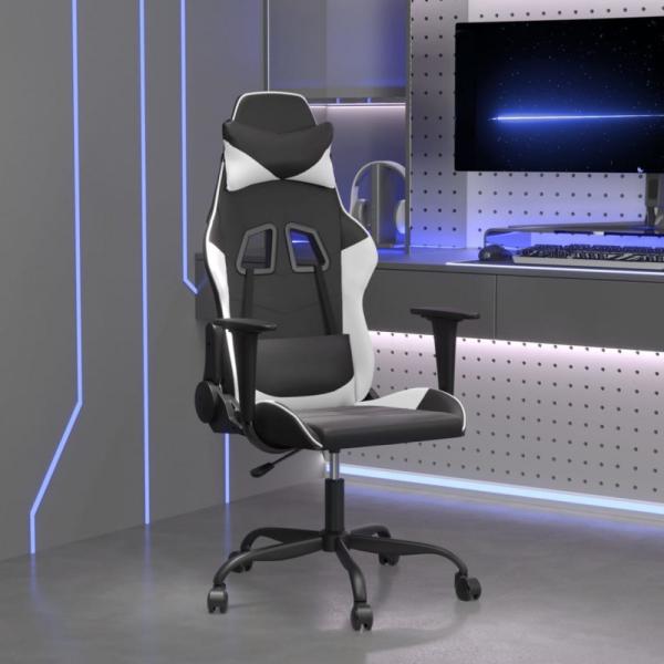 Gaming-Stuhl Schwarz und Weiß Kunstleder (Farbe: Schwarz)