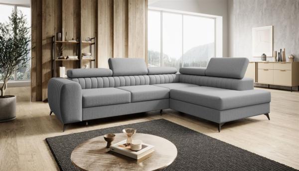 Ecksofa Schlafsofa Sofa FARGO in Stoff Vogue Silbergrau Ottomane Rechts