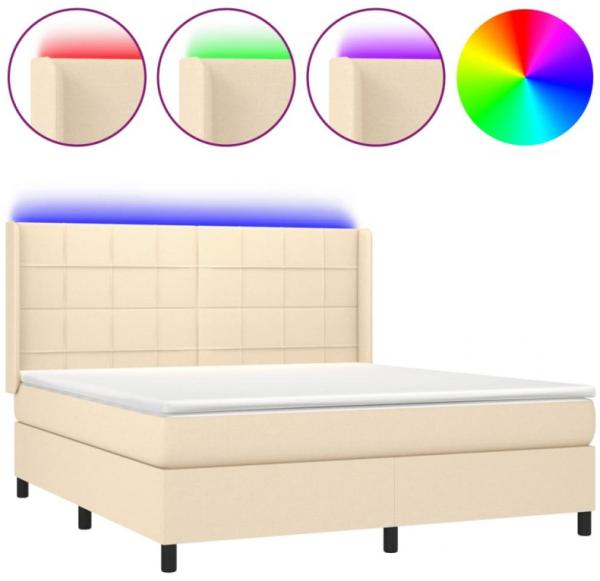 vidaXL Boxspringbett mit Matratze & LED Creme 180x200 cm Stoff