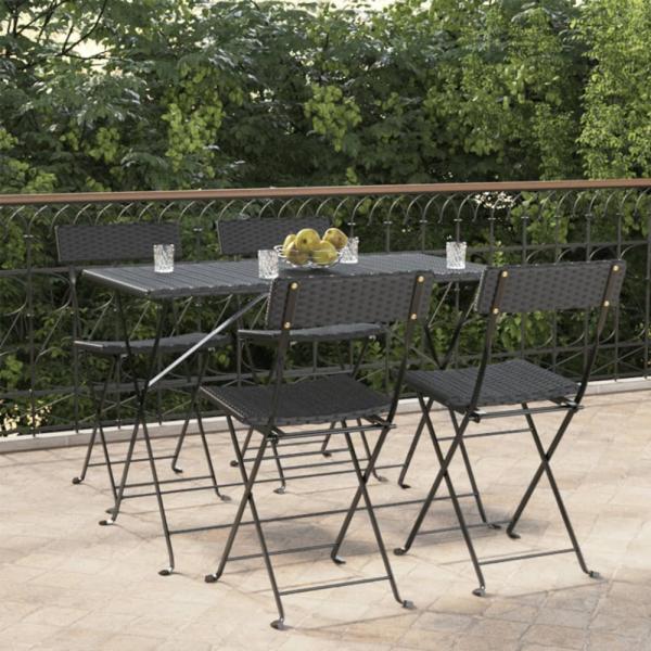 vidaXL Bistrostühle 4 Stk. Klappbar Schwarz Poly Rattan und Stahl