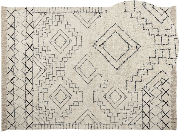 Teppich Baumwolle beige schwarz geometrisches Muster 160 x 230 cm Kurzflor ZEYNE