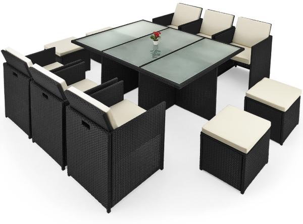 Casaria Sitzgruppe Poly Rattan Polyattan mit Auflage einfarbig