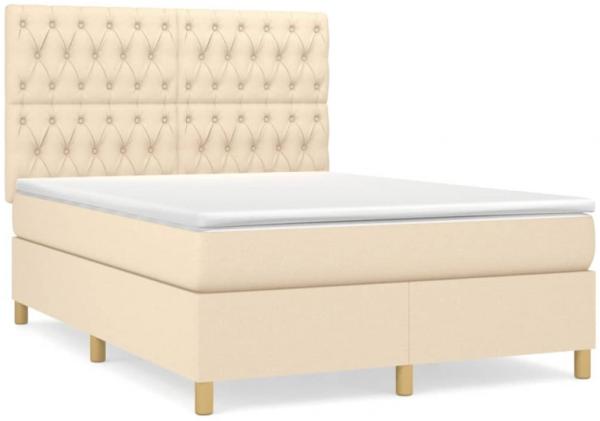 vidaXL Boxspringbett mit Matratze Creme 140x200 cm Stoff, Härtegrad: H2 [3142582]