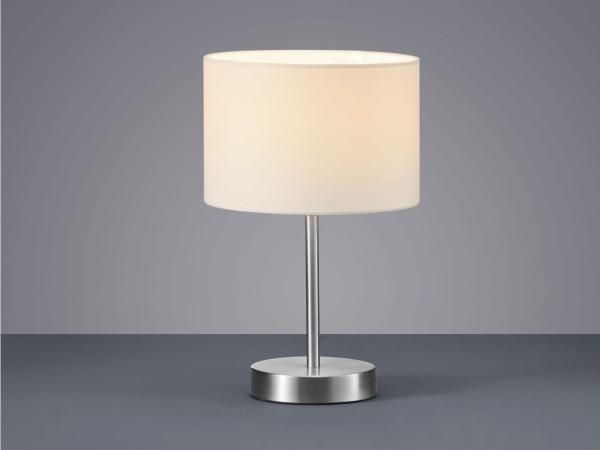 Klassische LED Tischleuchte Silber mit Stoffschirm weiß, Höhe 32cm