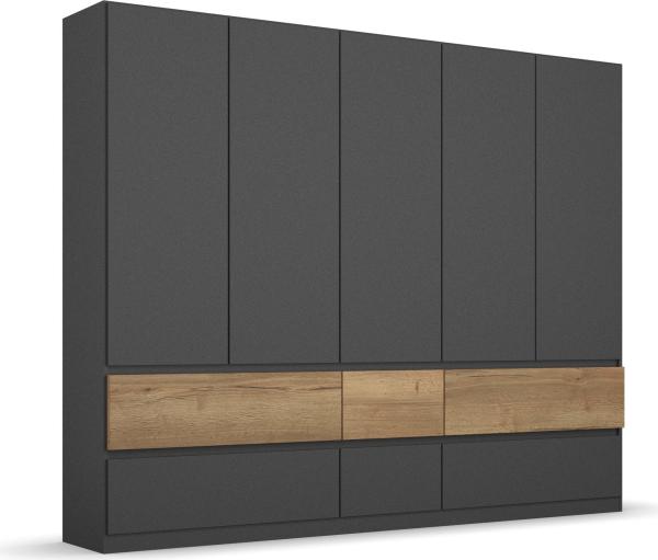 rauch Kleiderschrank; Drehtürenschrank WINNIPEG, 5-türig, 6 Schubkästen, Graumetallic/Eiche Halifax, 226x210x56xcm