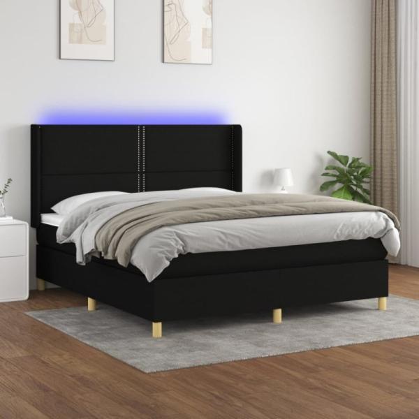 Boxspringbett mit Matratze & LED Schwarz 180x200 cm Stoff (Farbe: Schwarz)