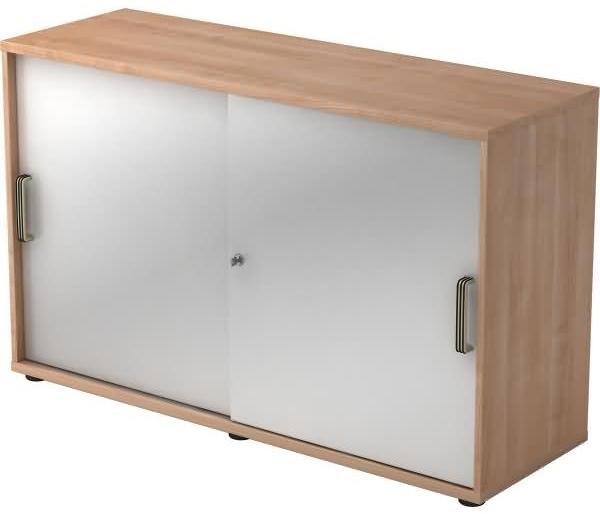 Schiebetürschrank 2 Ordnerhöhen, 120cm SG Nussbaum / Silber