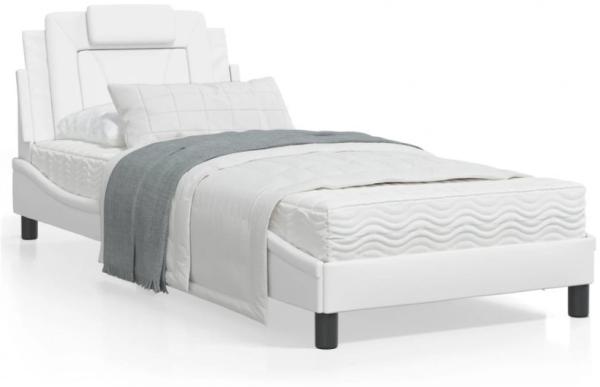 Bett mit Matratze Weiß 80x200 cm Kunstleder (Farbe: Weiß)