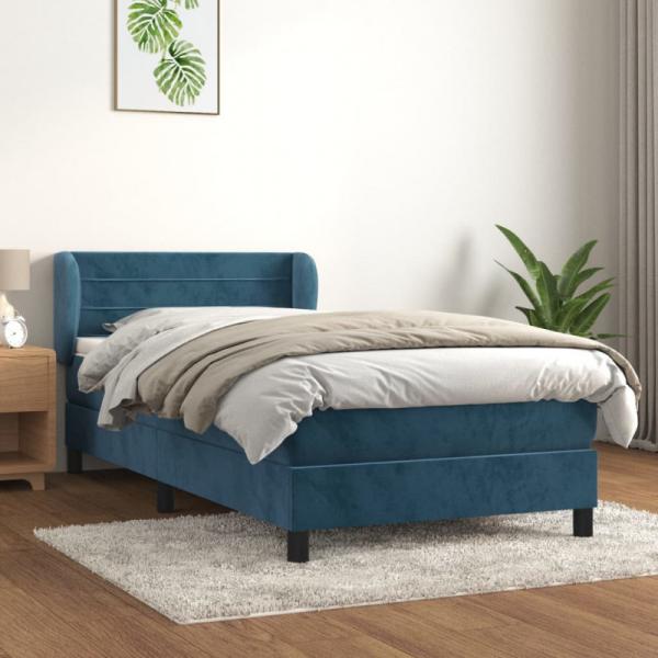 Boxspringbett mit Matratze Dunkelblau 90x190 cm Samt (Farbe: Blau)