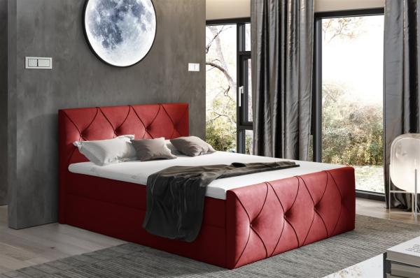 Boxspringbett Schlafzimmerbett LEWIS LUX 140x220cm in Stoff Matt Velvet Rot