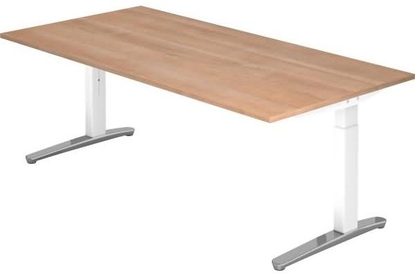 'XB2E' Schreibtisch C-Fuß poliert 200x100cm Nussbaum Weiß
