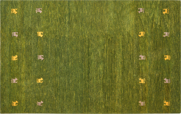 Gabbeh Teppich Wolle grün 140 x 200 cm Tiermuster Hochflor YULAFI