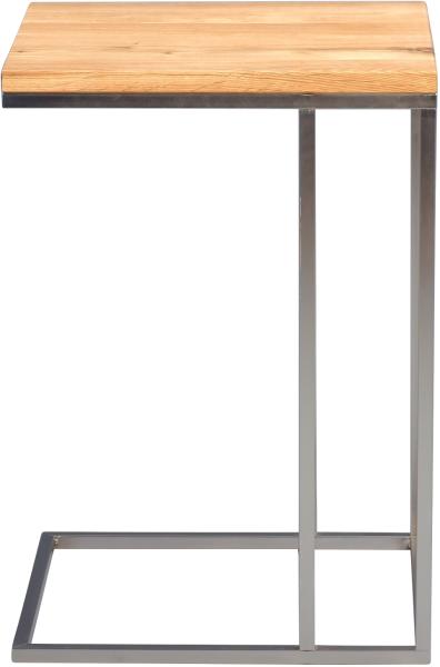 M2 Kollektion 'Finn' Beistelltisch, Wildeiche Massivholz/Metallgestell Edelstahloptik, 38 x 43 x 62 cm