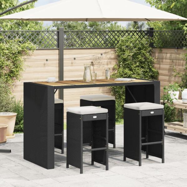 Garten-Barhocker mit Kissen 4 Stk. Schwarz Poly Rattan 368689