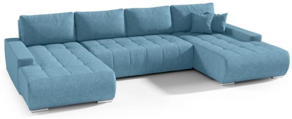 Wohnlandschaft Sofa mit Schlaffunktion VOGAR Stoff Aston Lichtblau