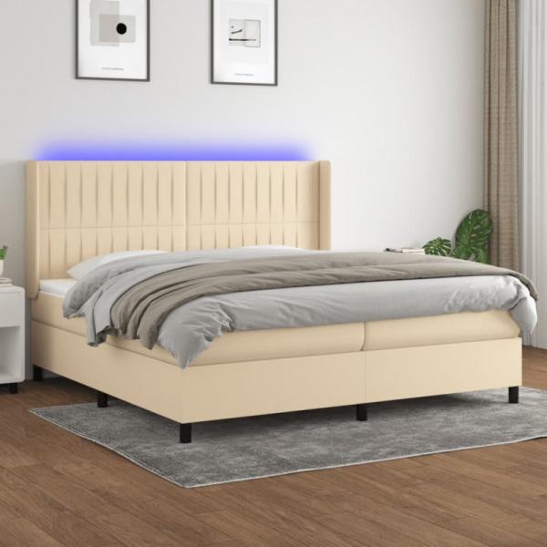 vidaXL Boxspringbett mit Matratze & LED Stoff Creme 200 x 200 cm, Härtegrad: H2 [3138506]