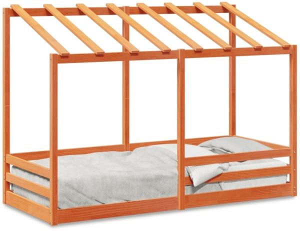 vidaXL Kinderbett mit Dach Wachsbraun 75x190 cm Massivholz Kiefer