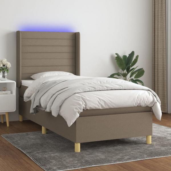 Boxspringbett mit Matratze & LED Taupe 90x190 cm Stoff (Farbe: Taupe)